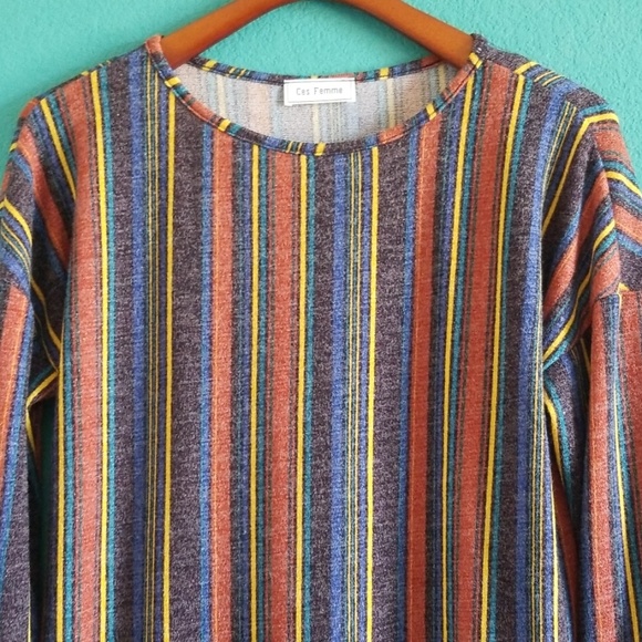 {Ces Femme} Multi-color Shiny Stripe Fall Sweater - Picture 2 of 8